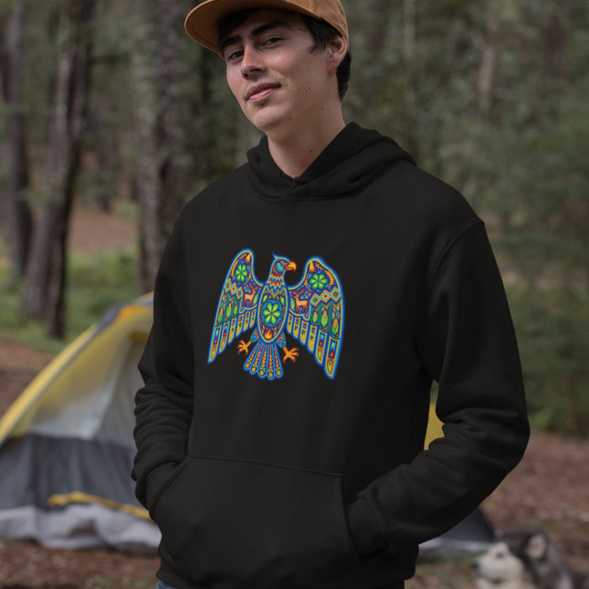 Huichol Eagle Hoodie | Colorful Indigenous Mexican Art Pullover Hoodie