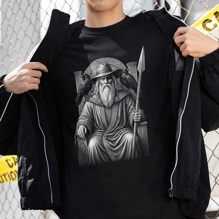 Odin Norse God T-Shirt with Ravens & Spear | Viking Mythology Tee