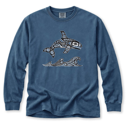 Formline Orca Long Sleeve T-Shirt | Red and White Ocean Graphic Tee
