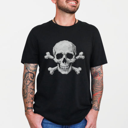Gothic Skull and Crossbones T-Shirt - Hand-Painted Skeletal Art Tee
