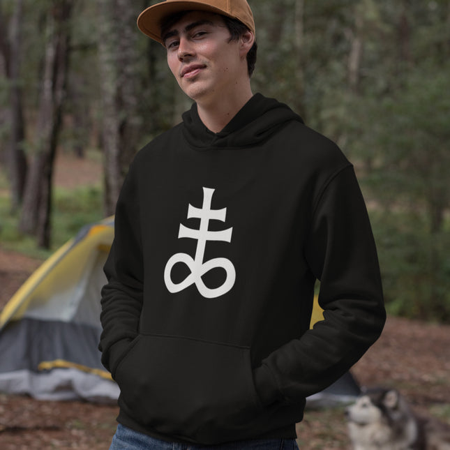 Leviathan Cross Black Hoodie | Alchemical Sulfur Symbol Pullover Hoodie