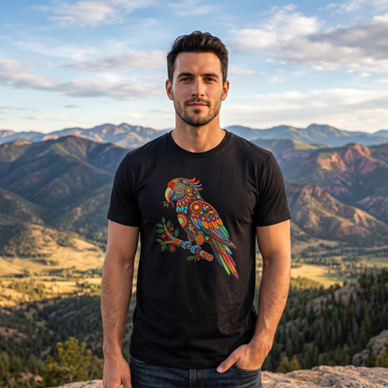 Huichol Parrot Tee | Mandala Bird Design Art T-Shirt