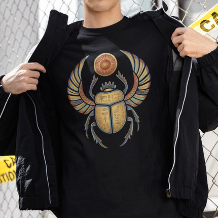 Khepri Scarab Egyptian Sun God T-Shirt | Winged Beetle Hieroglyphs Tee