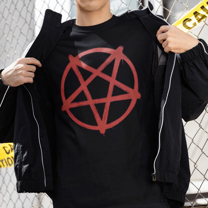 Red Spray Paint Inverted Pentagram T-Shirt | Occult Gothic Graffiti Pentacle Tee