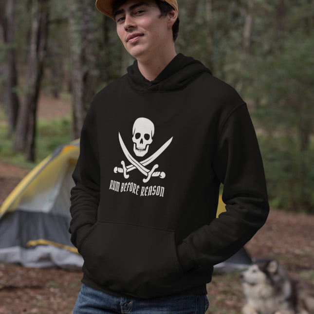 Rum Before Reason Pirate Skull & Swords Hoodie | Unisex Pullover Sweatshirt