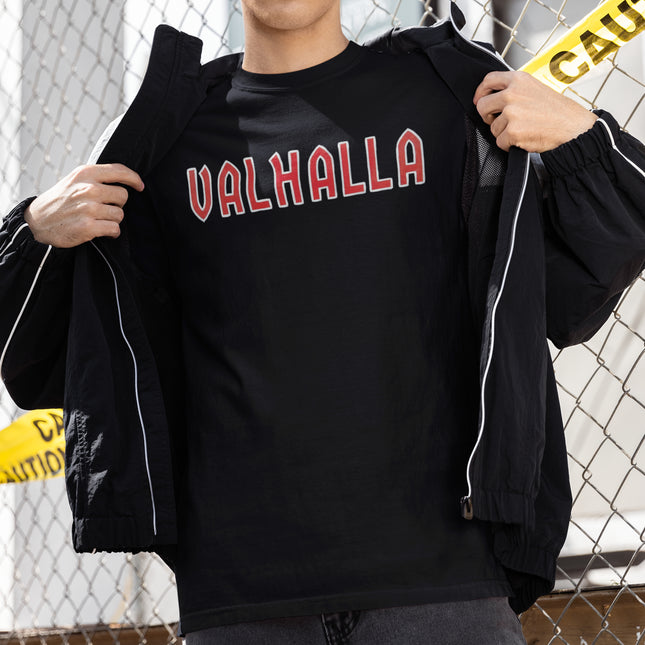 VALHALLA Norse Mythology Viking T-Shirt | Bold Red Letter Text Tee
