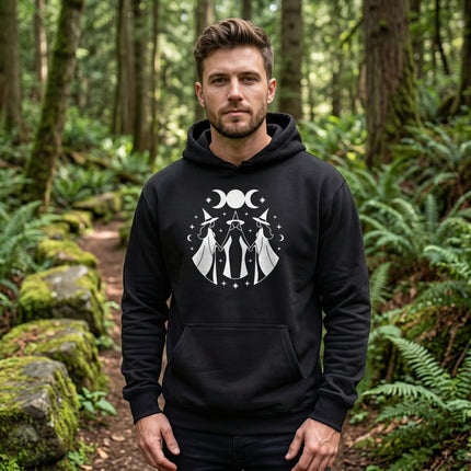 Witches Moon Phases Hoodie - Triple Goddess Celestial Symbols Graphic