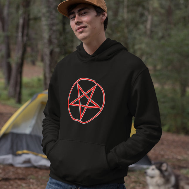 Inverted Pentagram Witchcraft Hoodie | Red Graphic Pentacle Unisex Pullover