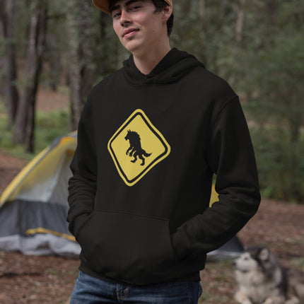 Werewolf Crossing Sign Hoodie | Monster Warning Unisex Pullover Hoodie