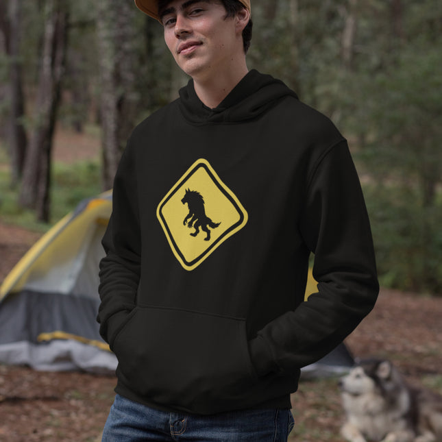 Werewolf Crossing Sign Hoodie | Monster Warning Unisex Pullover Hoodie