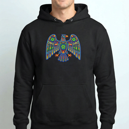 Huichol Eagle Hoodie | Colorful Indigenous Mexican Art Pullover Hoodie