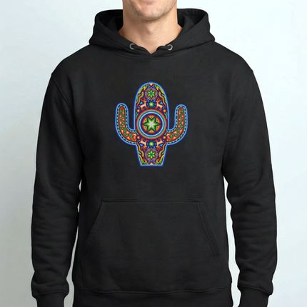 Huichol Cactus Hoodie | Vibrant Mexican Indigenous Art Pullover Hoodie