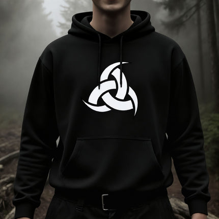Viking Odin's Horns Norse symbol graphic on black unisex hoodie.