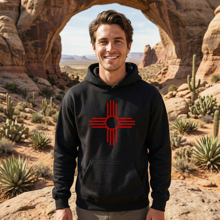 Native American Red Zia Sun Symbol Hoodie | New Mexico Unisex Pullover V3