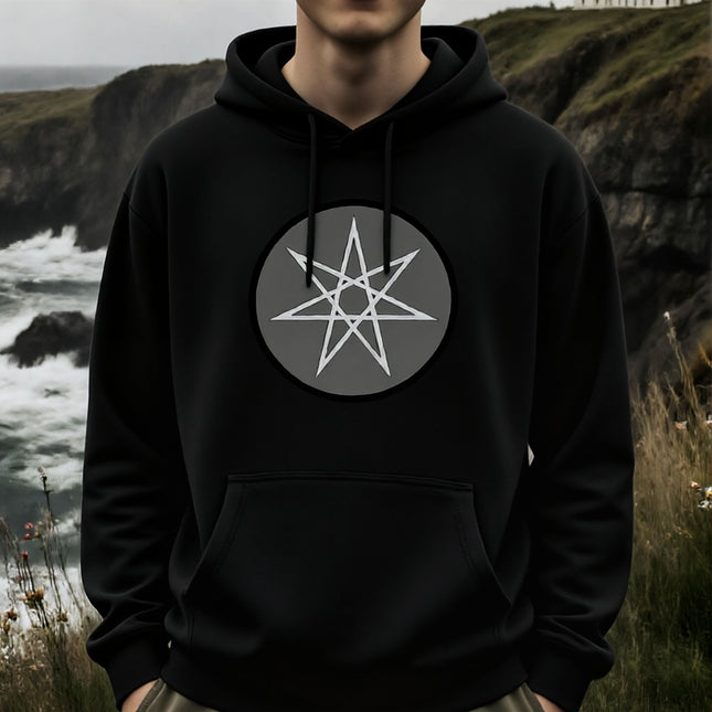 Sacred Geometry Heptagram Hoodie | 7-Pointed Star Graphic Pullover V2