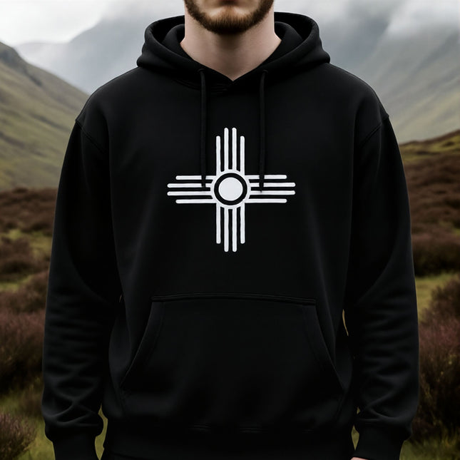 Zia Sun Symbol Native American Hoodie | Unisex Graphic Pullover V2