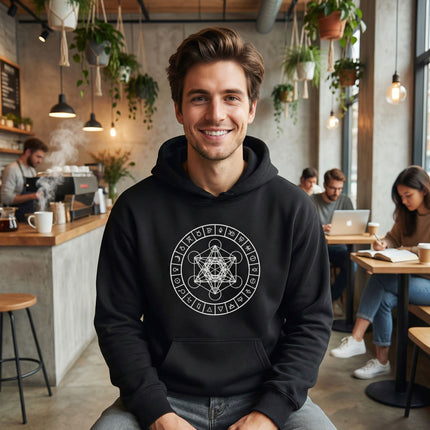Metatron's Cube With Alchemy Symbols Hoodie | Unisex Sacred Geometry Pullover V2