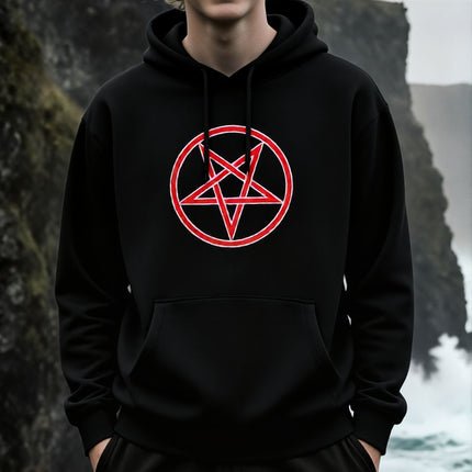 Inverted Pentagram Witchcraft Hoodie | Red Graphic Pentacle Unisex Pullover V5