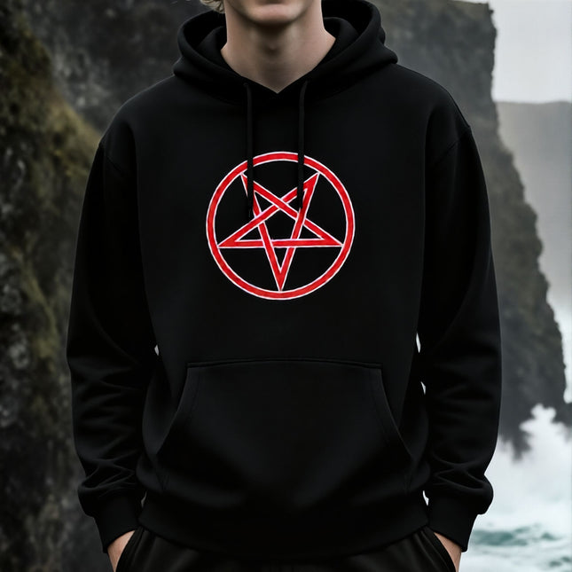 Inverted Pentagram Witchcraft Hoodie | Red Graphic Pentacle Unisex Pullover V5