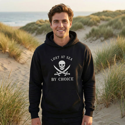 Lost At Sea By Choice Pirate Hoodie | Skull Swords Nautical Pullover V1