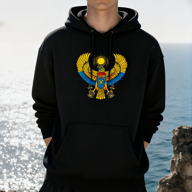 Egyptian Ra Falcon Hoodie | Ancient Egyptian God Graphic Unisex Pullover V1
