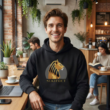 Sekhmet Hoodie | Egyptian Lion Goddess Graphic and Text Unisex Pullover V2