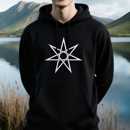 Sacred Geometry Heptagram Hoodie | 7-Pointed Star Unisex Pullover V1
