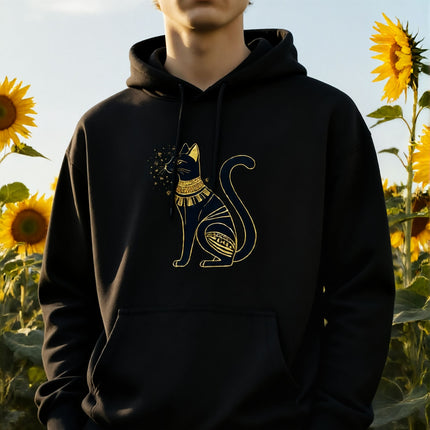Bastet Cat Hoodie with Gold Stars Hoodie | Ancient Egyptian Unisex Pullover V2