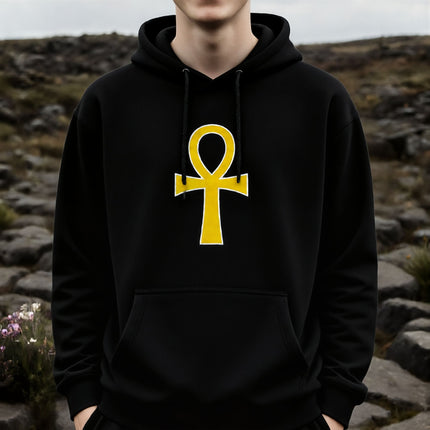 Golden Ankh Graphic Hoodie | Ancient  Egyptian Mythology Graphic Pullover V2