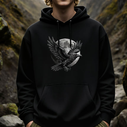 Raven with Moon Graphic Hoodie | Graphic Gothic Pullover V6