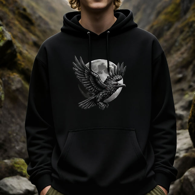 Raven with Moon Graphic Hoodie | Graphic Gothic Pullover V6