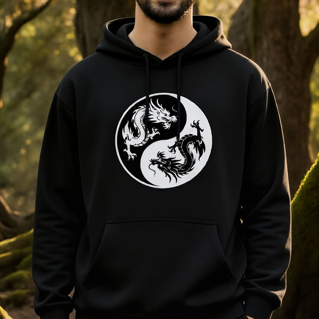 Dragon Yin Yang Hoodie | Chinese Graphic Twin Serpent Unisex Pullover V4