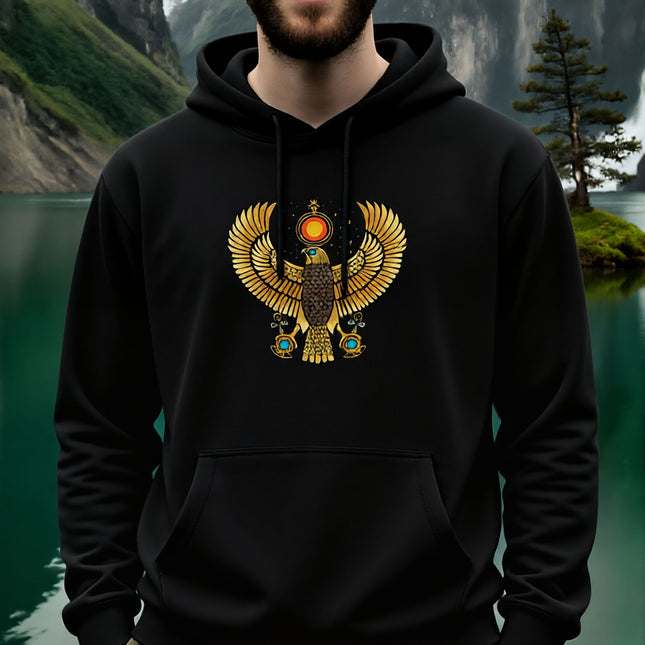 Egyptian God Ra Falcon Hoodie | Egyptian Art Graphic Unisex Pullover V2
