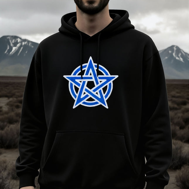 Pentagram Blue Graphic Hoodie | Pentacle Pagan Witchcraft Unisex Pullover V3