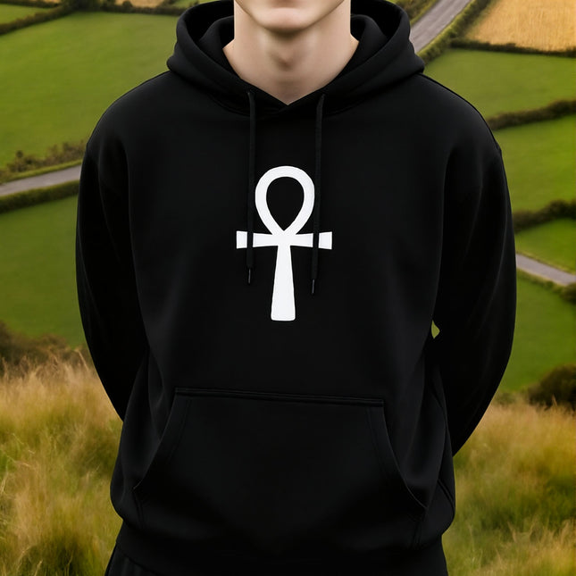 Simple Ankh Symbol Graphic Hoodie | Ancient Egyptian Unisex Pullover V1