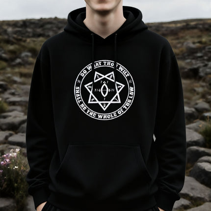Star of Babalon Do What Thou Wilt Hoodie | Crowley Text & Graphic Pullover V4