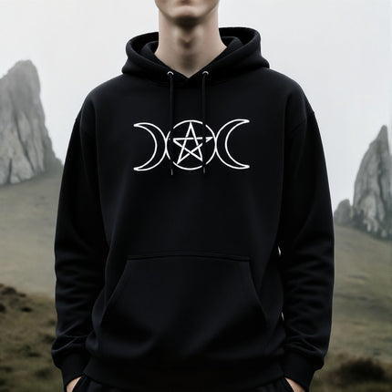 Wiccan Triple Moon & Pentagram Hoodie | Unisex Pentacle Pullover V1