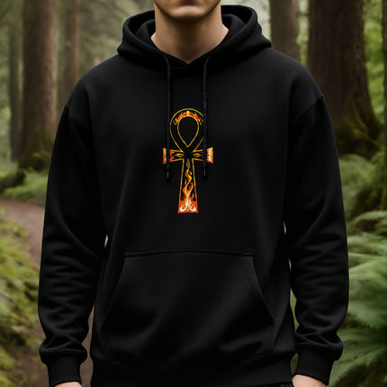 Flaming Ankh Hoodie | Ancient Egyptian Mythology Symbol Unisex Pullover V4