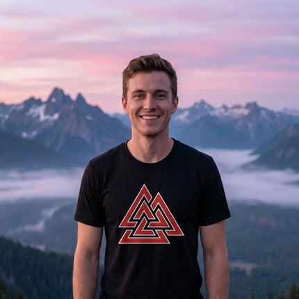 Red Valknut Norse Symbol T-Shirt | Viking Asgard Symbol Unisex Tee V1