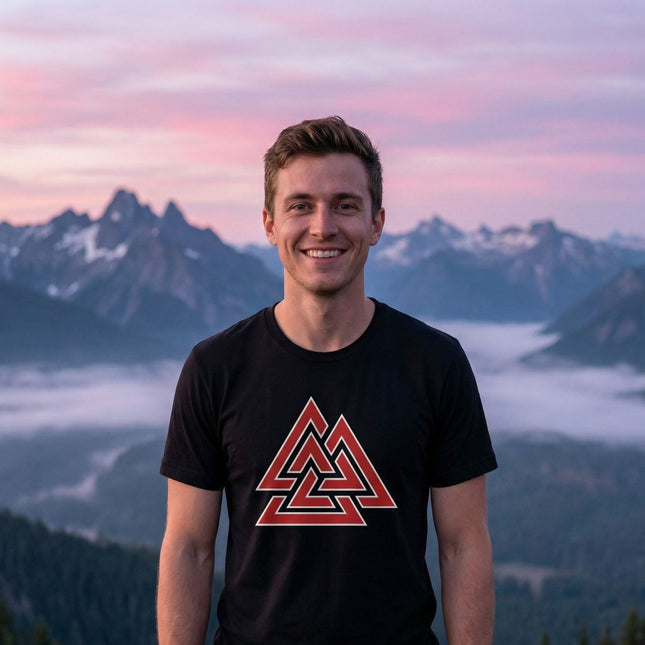 Red Valknut Norse Symbol T-Shirt | Viking Asgard Symbol Unisex Tee V1