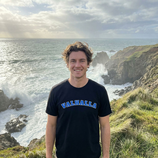 Valhalla Bold Blue Text T-Shirt | Norse Mythology Viking Unisex Tee | V7