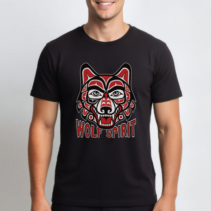Wolf Spirit T-Shirt | Red & Black Indigenous Formline Wolf Head | Spirit