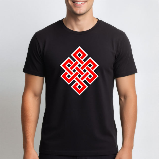 Endless Knot T-Shirt | Buddhist Symbol Red Graphic Unisex Tee | V2