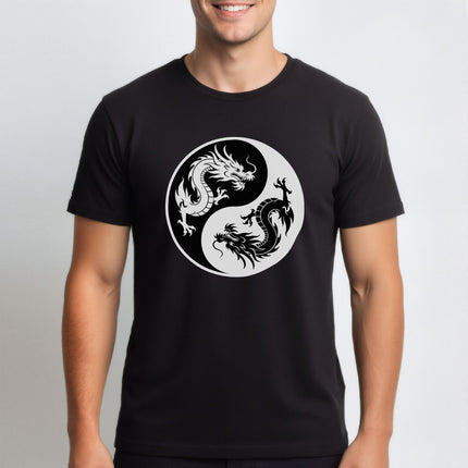 Chinese Dragon Yin Yang T-Shirt | Opposing Serpents Graphic Tee | V4