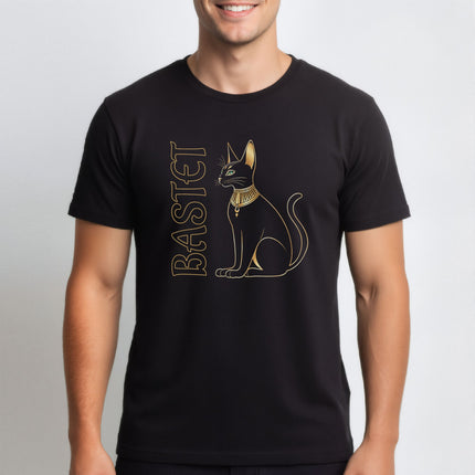 Bastet Cat Gold Egyptian T-Shirt | Ancient Egypt Goddess Text and Graphic Tee V3