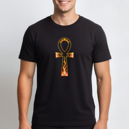 Flaming Ankh T-Shirt | Ancient Egyptian Symbol Graphic Tee | V2