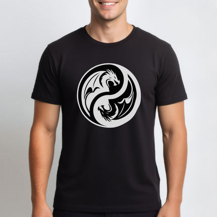 Yin Yang Dragon T-Shirt | Black and White Symbolic Unisex Tee | V3