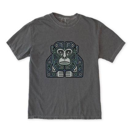Mayan Monkey Geometric Tribal Art T-Shirt | Blue Green Ape Unisex Tee Shirt