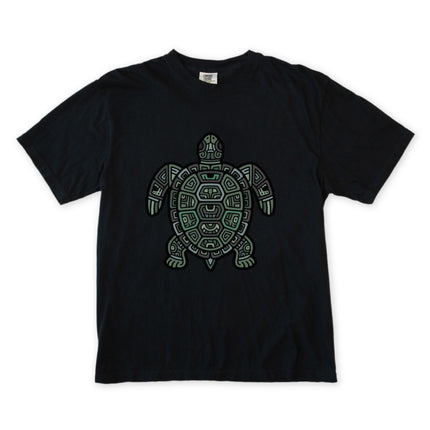 Mayan Tribal Geometric Turtle T-Shirt | Green Sea Turtle Graphic Tee Shirt