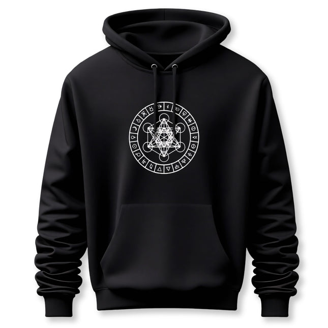 Metatron's Cube With Alchemy Symbols Hoodie | Unisex Sacred Geometry Pullover V2